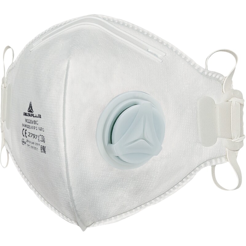 Jednoduchá a účinná jednorazová dýchacia maska P1, vertikálne sklady, s ventilom pre optimálne uľahčenie dýchania