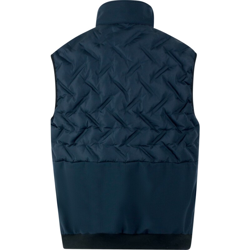 Hybridná vesta: prešívaný vrchný diel pre väčšie teplo a softshell spodná časť pre voľnosť pohybu