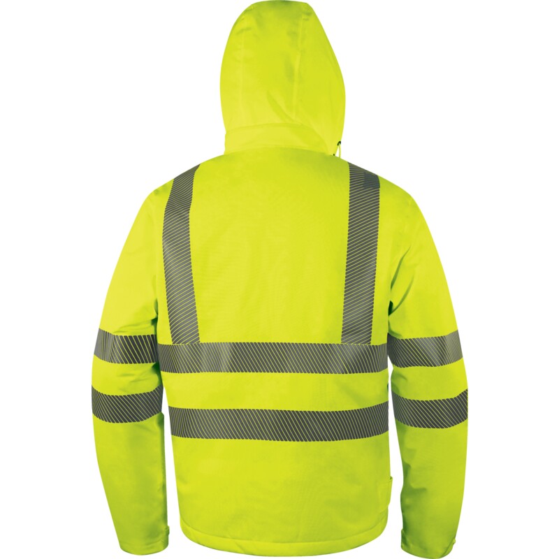 Nepremokavá strečová bunda spájajúca ľahkosť a príjemné teplo vďaka 100 % recyklovanej výplni, fluo - viditeľná vo dne aj v noci