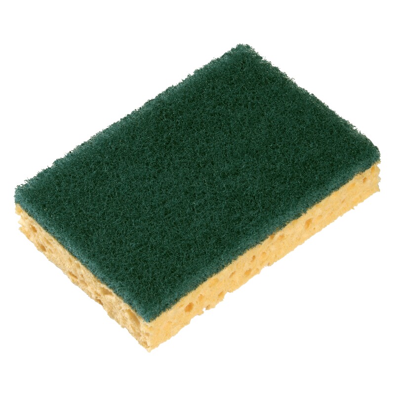 Large scouring sponge with scourer made of 100 recycled fibres