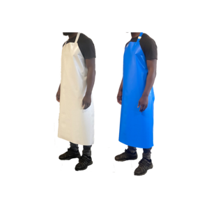 Tablier PU bicolore bleu sangle cou réglable