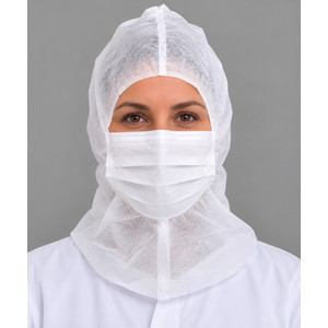 Cagoule type Heaume PLP non tissé blanc avec masque 2 plis intégré