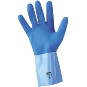 Gant latex main adhérisée bicolore bleu sur jersey coton