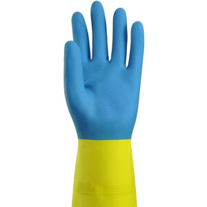 Gant de ménage latex flocké bicolore bleu/jaune