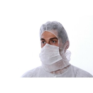Cagoule type Heaume PLP non tissé blanc avec masque 2 plis intégré